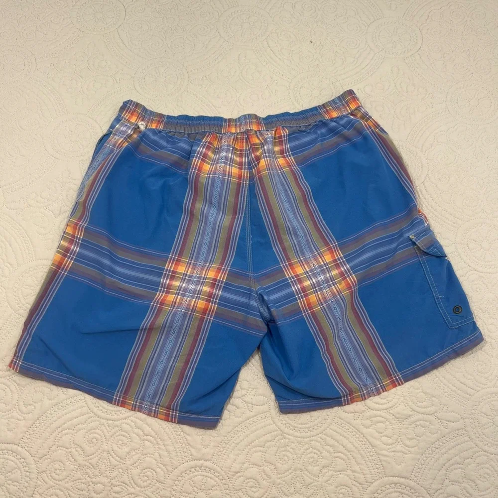 Polo Ralph Lauren Mens‎ Blue Plaid Geometric Aztec Swim Trunks Board Shorts Sz L
